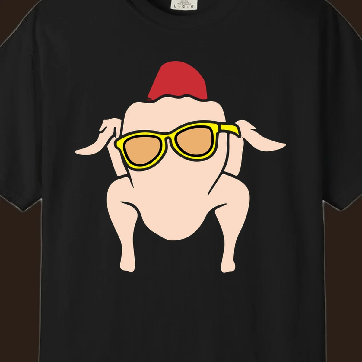 Cool turkey wearing sunglasses and a red hat, Thanksgiving graphic.