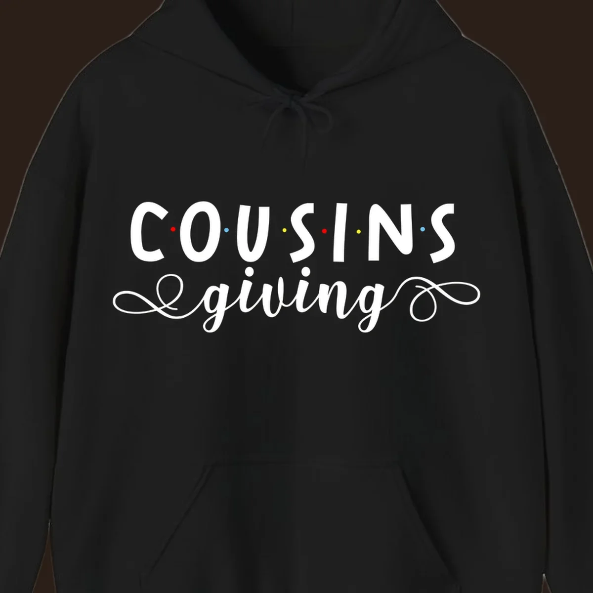 Cousins Giving Friends Style text design with colorful dots