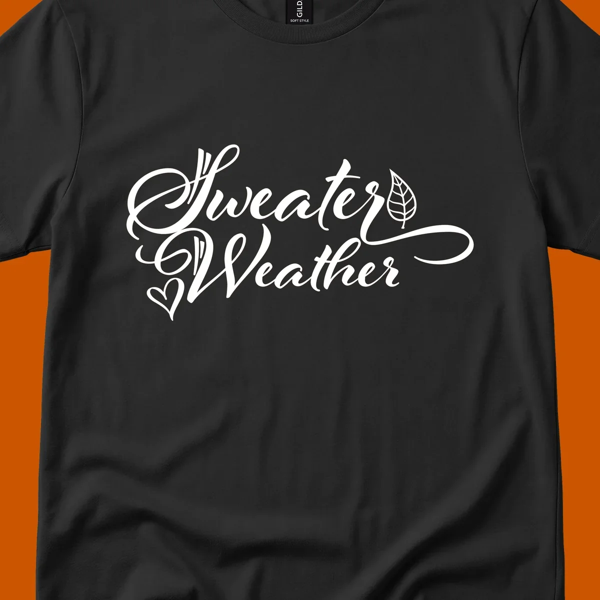 Sweater Weather script design with a leaf and heart. sweater-weather-script