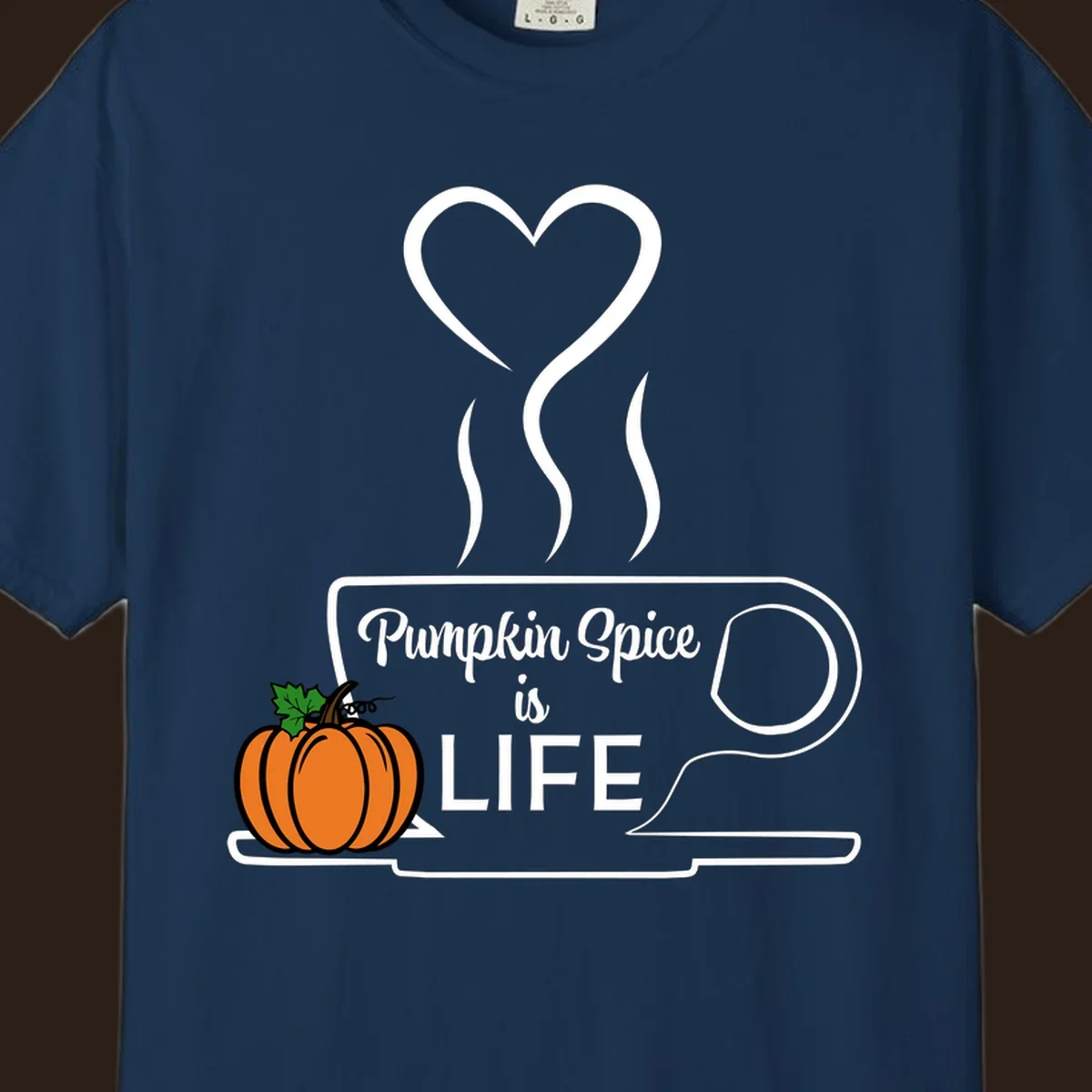 Pumpkin Spice is Life coffee mug design with a pumpkin and heart.