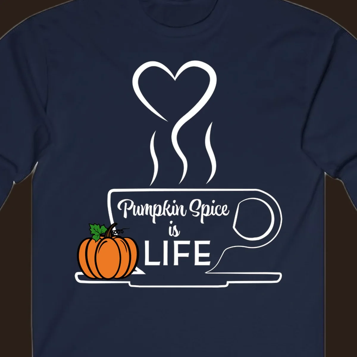 Pumpkin Spice is Life coffee mug design with a pumpkin and heart.