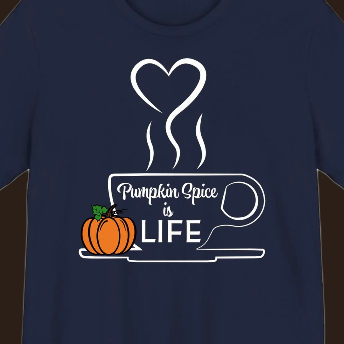 Pumpkin Spice is Life coffee mug design with a pumpkin and heart.