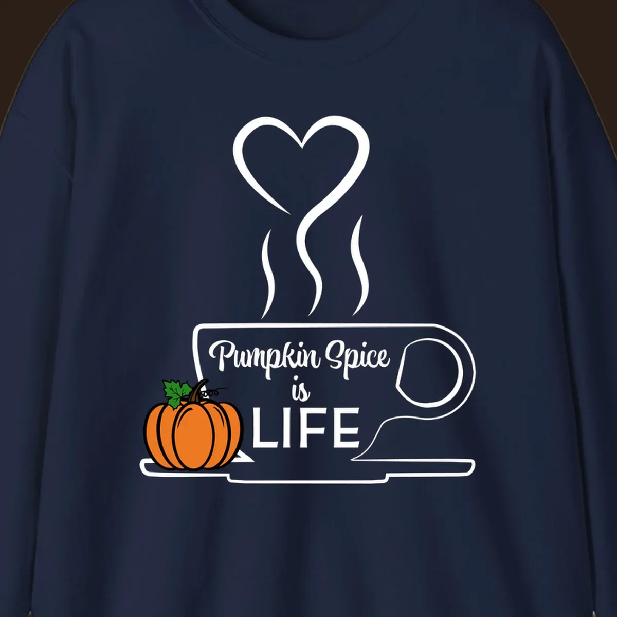 Pumpkin Spice is Life coffee mug design with a pumpkin and heart.