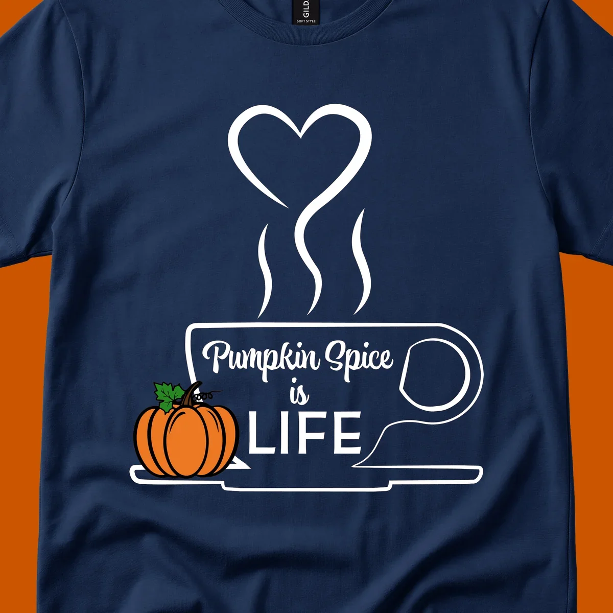 Pumpkin Spice is Life coffee mug design with a pumpkin and heart.