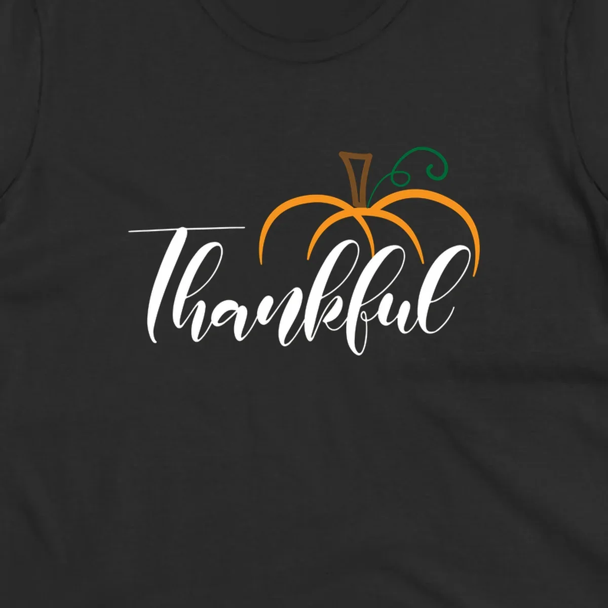 White script text 'Thankful' with a stylized orange pumpkin illustration.