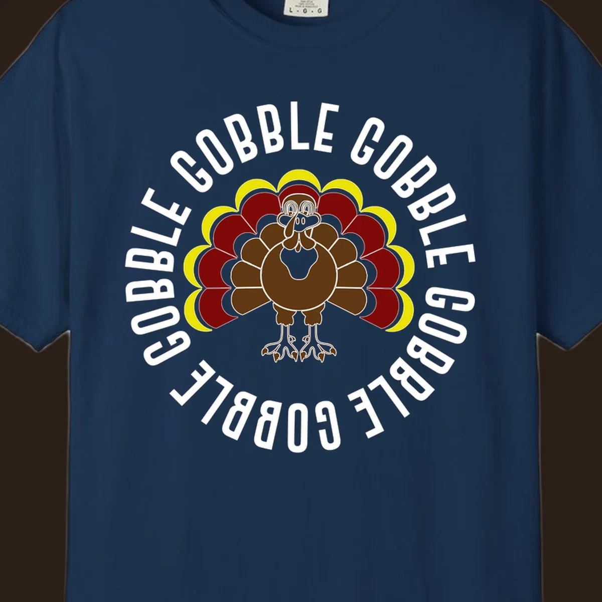 Gobble gobble turkey illustration with text for Thanksgiving.