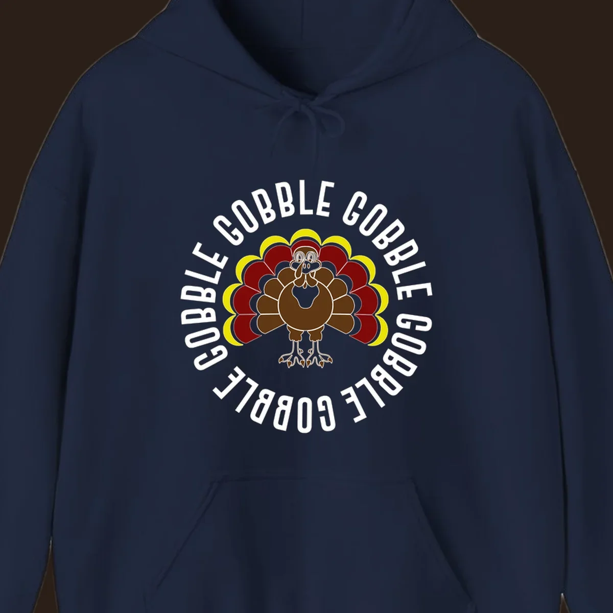 Gobble gobble turkey illustration with text for Thanksgiving.