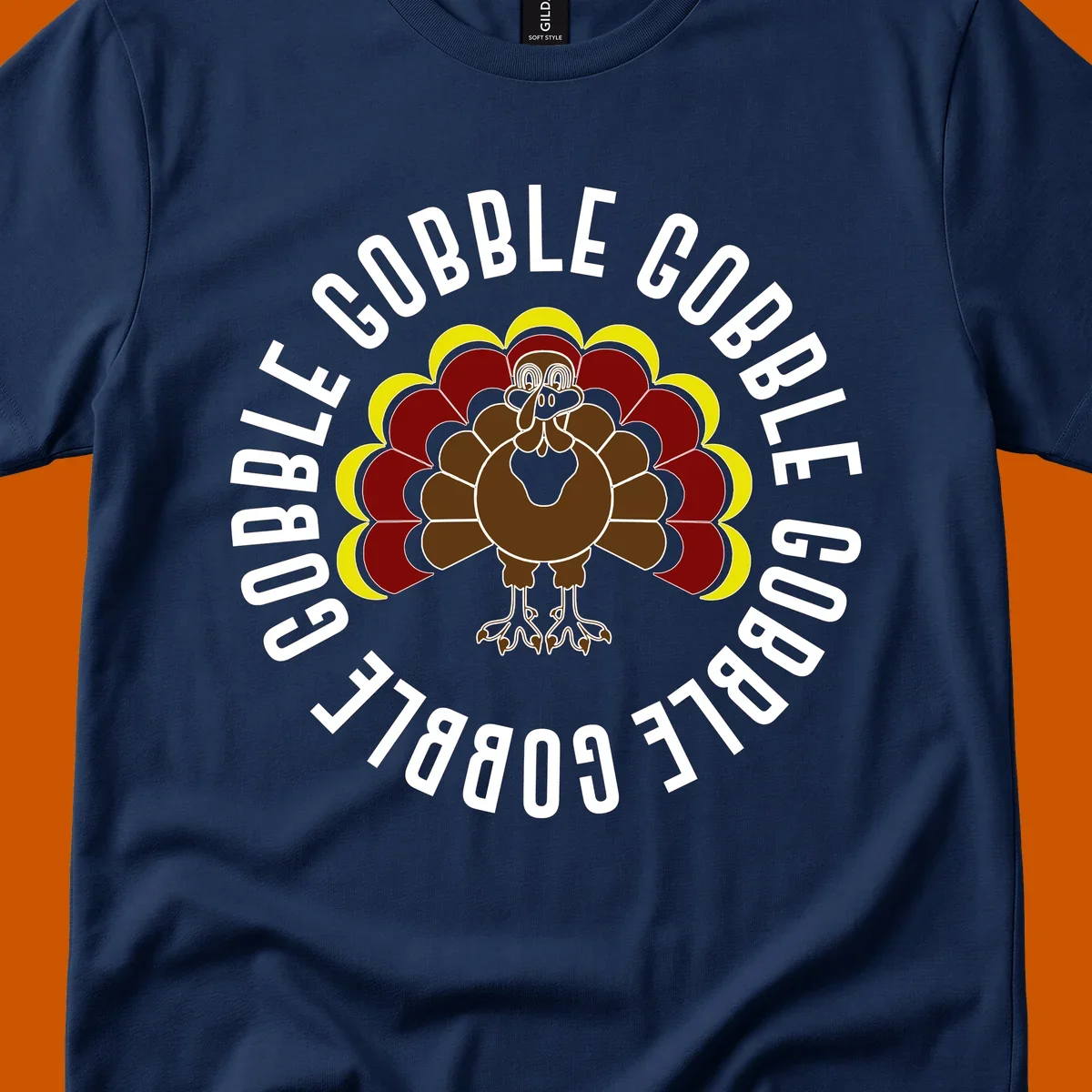 Gobble gobble turkey illustration with text for Thanksgiving.