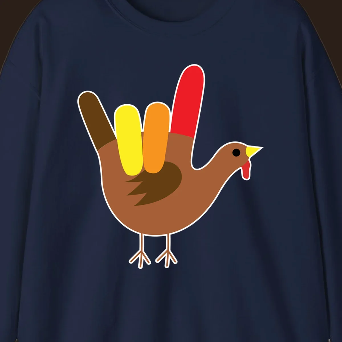 Turkey hand sign illustration for Thanksgiving, 'I Love You' symbol.