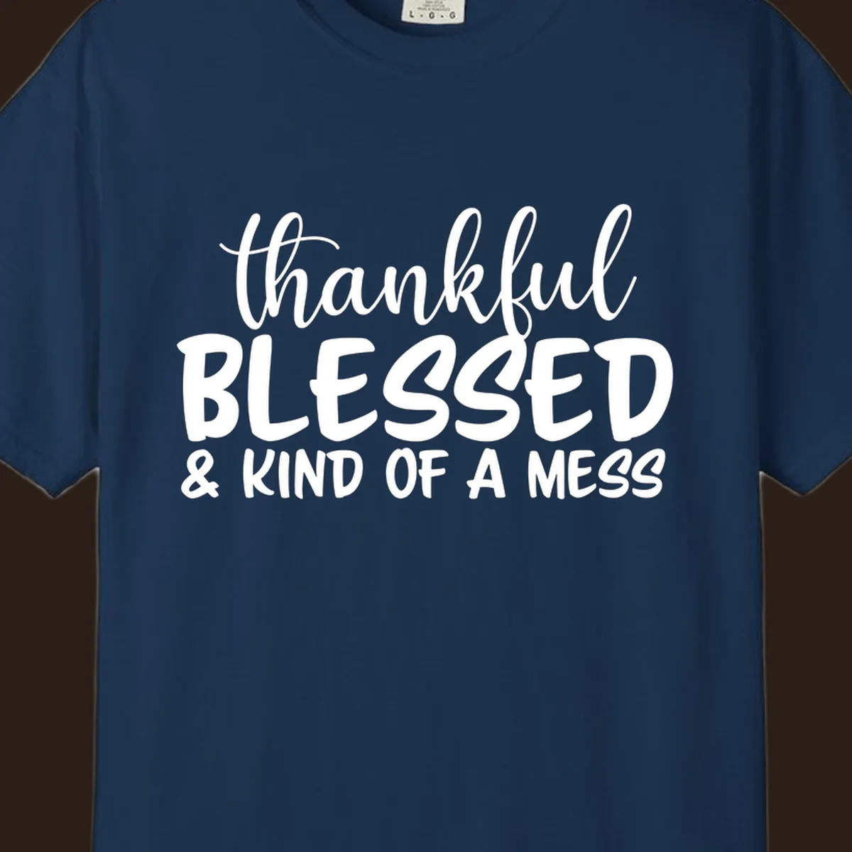 Text design reading 'thankful BLESSED & KIND OF A MESS' for kind-of-a-mess-thanksgiving.