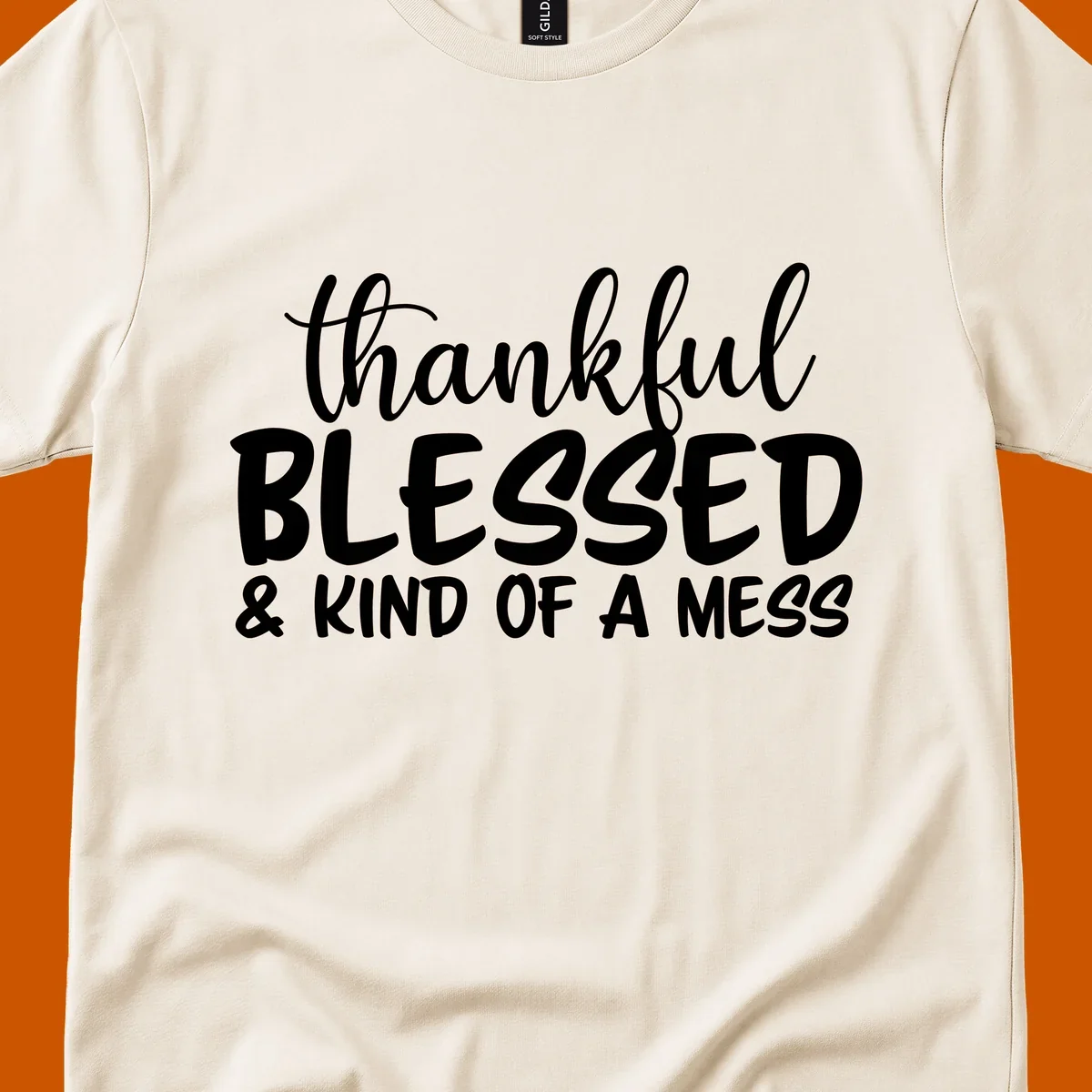 Text design reading 'thankful BLESSED & KIND OF A MESS' for kind-of-a-mess-thanksgiving.