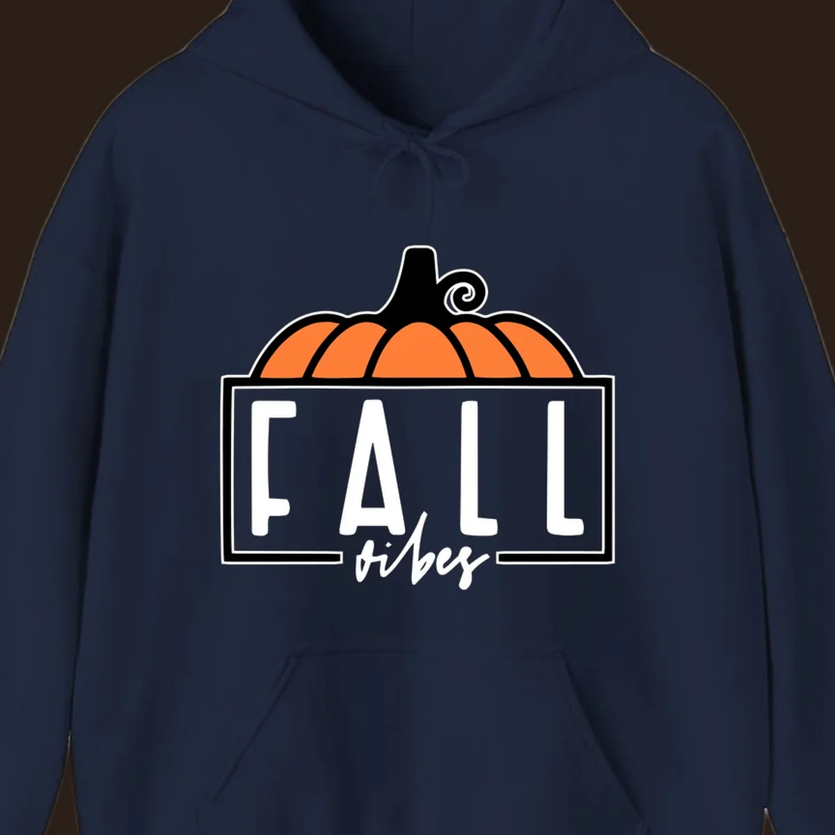 Fall vibes pumpkin graphic with text. Includes a pumpkin illustration and the words FALL and vibes.