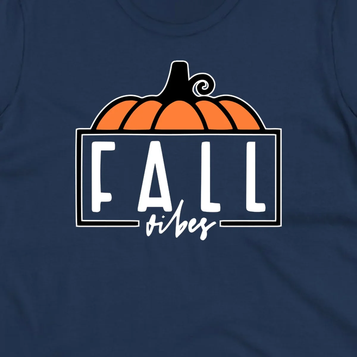 Fall vibes pumpkin graphic with text. Includes a pumpkin illustration and the words FALL and vibes.