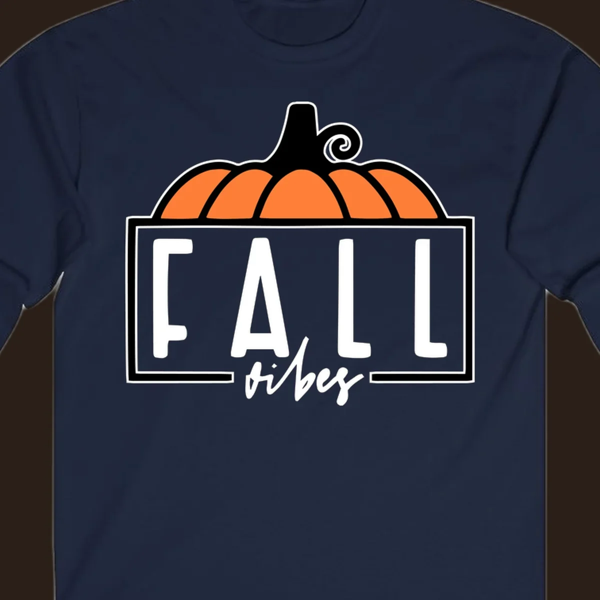 Fall vibes pumpkin graphic with text. Includes a pumpkin illustration and the words FALL and vibes.