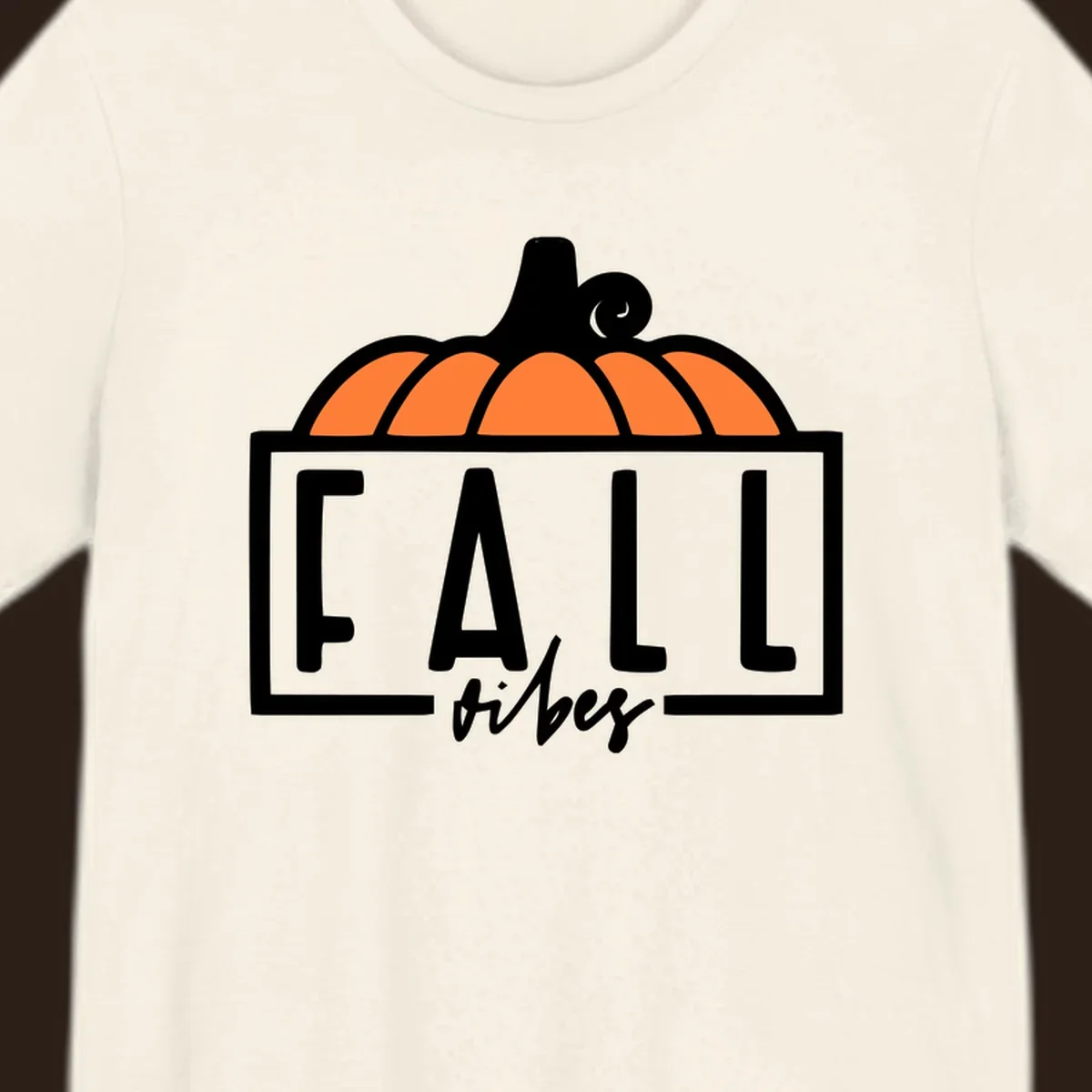 Fall vibes pumpkin graphic with text. Includes a pumpkin illustration and the words FALL and vibes.