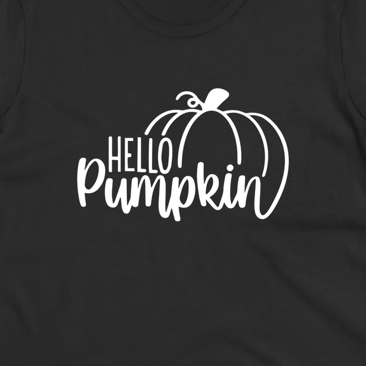 White hello pumpkin text with a pumpkin illustration, autumn holiday design