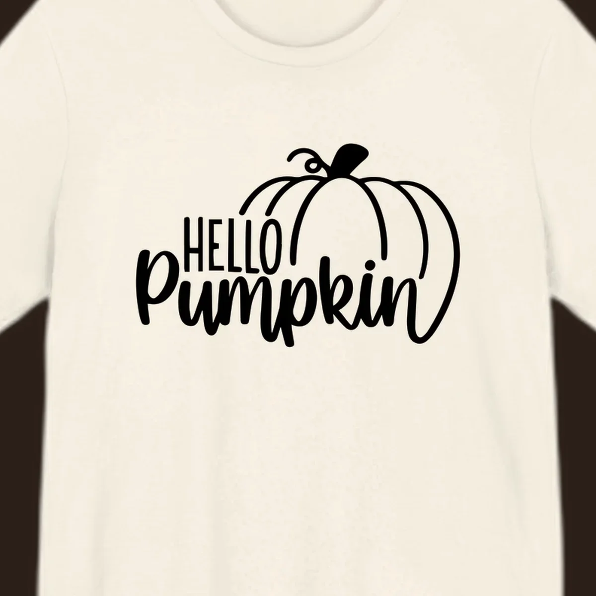 White hello pumpkin text with a pumpkin illustration, autumn holiday design