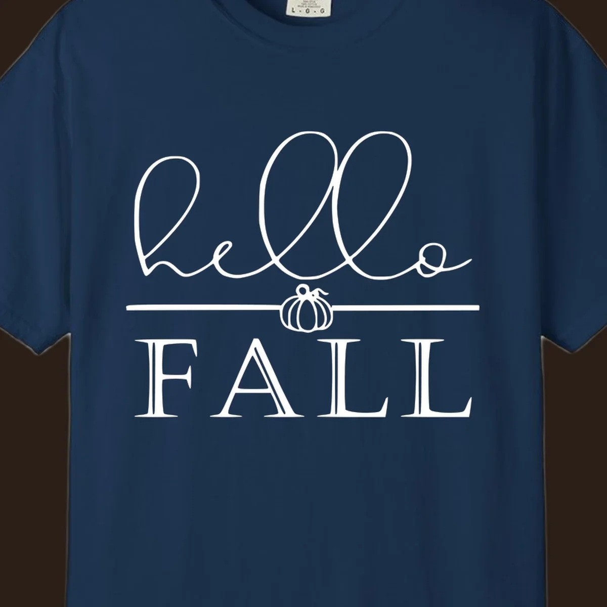 Hello fall pumpkin graphic with text and illustration