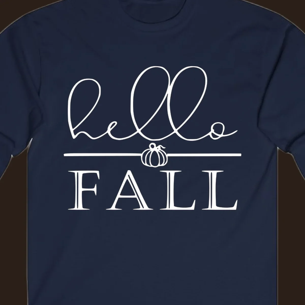 Hello fall pumpkin graphic with text and illustration