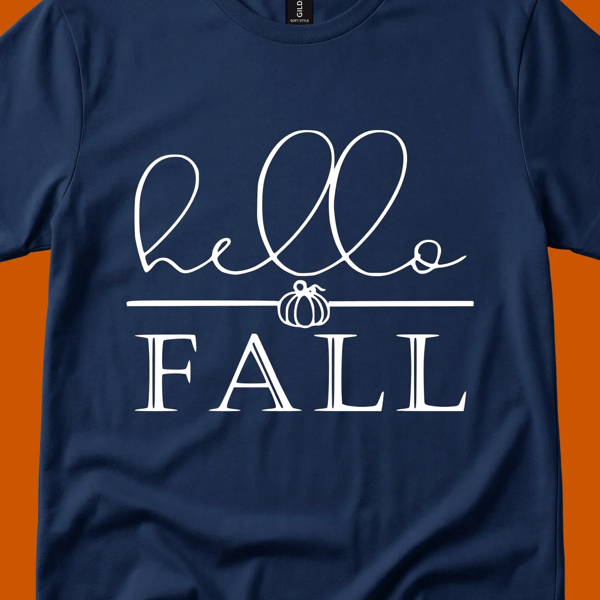 Hello fall pumpkin graphic with text and illustration