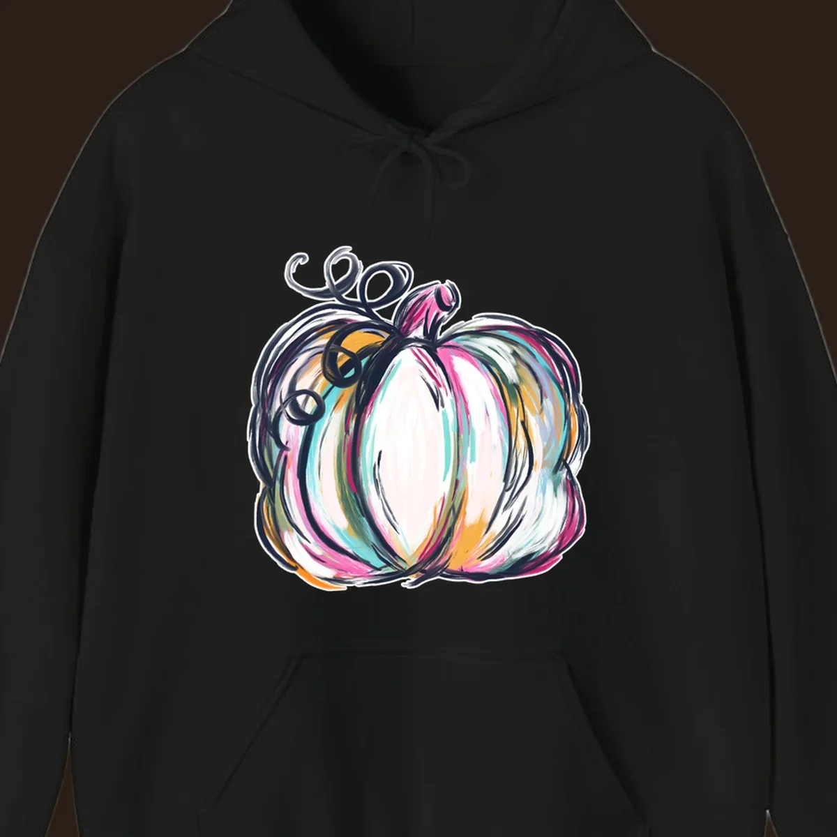 Abstract pumpkin with colorful brush strokes and swirls, fall graphic.