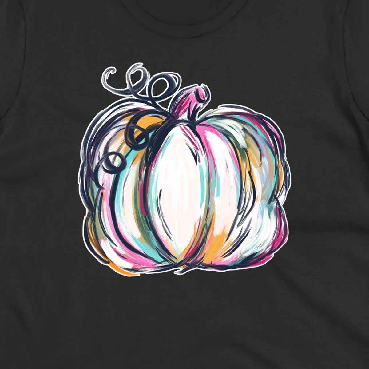 Abstract pumpkin with colorful brush strokes and swirls, fall graphic.