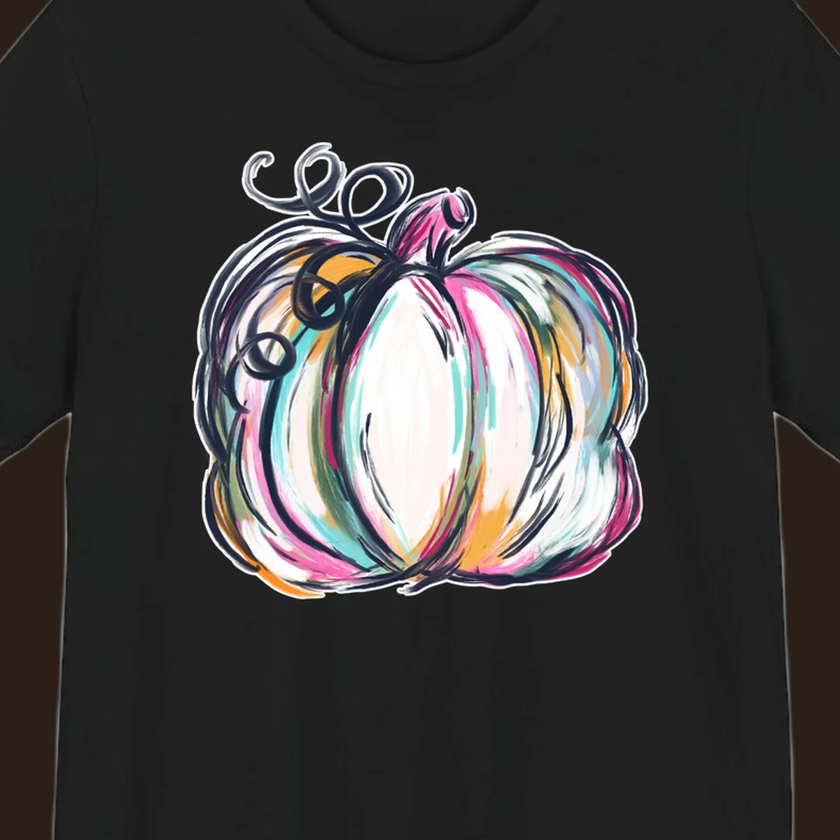 Abstract pumpkin with colorful brush strokes and swirls, fall graphic.