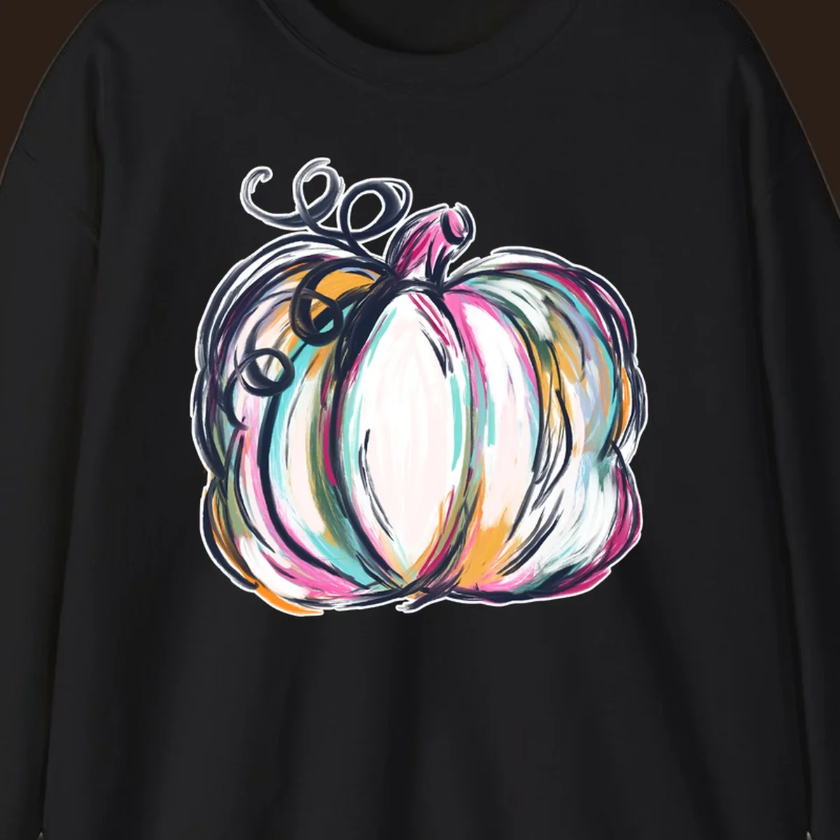 Abstract pumpkin with colorful brush strokes and swirls, fall graphic.