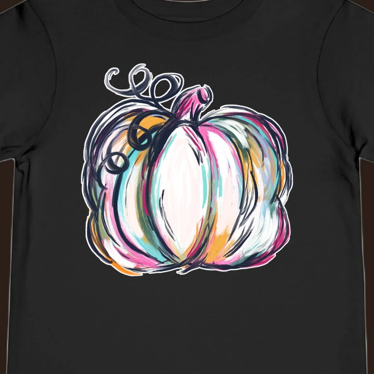 Abstract pumpkin with colorful brush strokes and swirls, fall graphic.