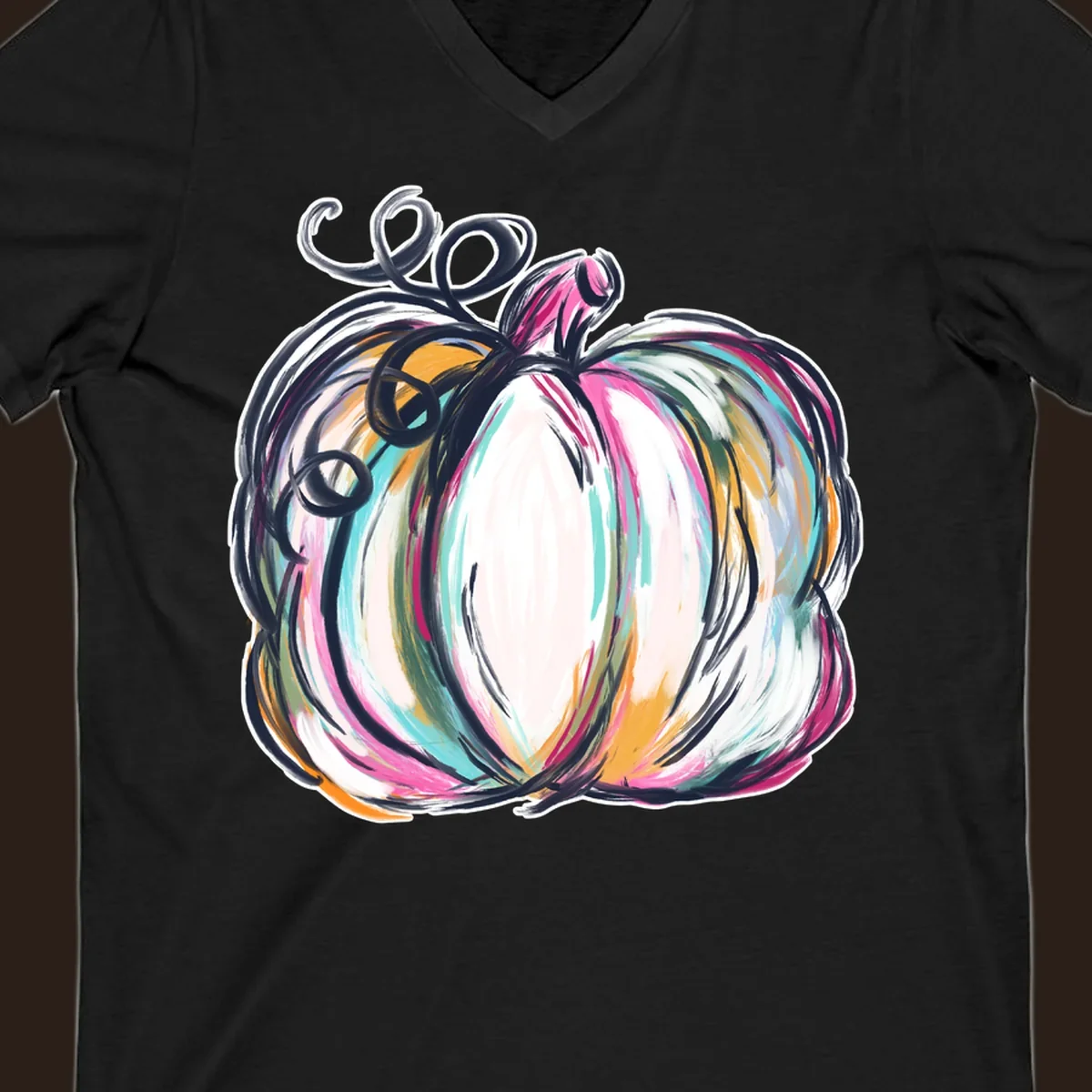 Abstract pumpkin with colorful brush strokes and swirls, fall graphic.