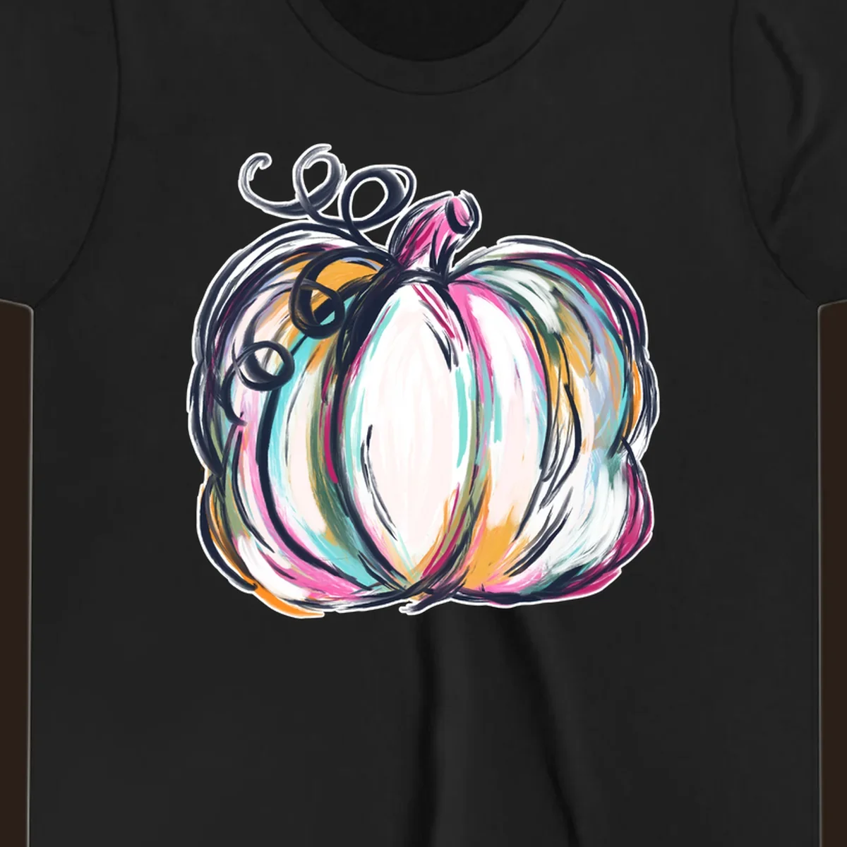 Abstract pumpkin with colorful brush strokes and swirls, fall graphic.