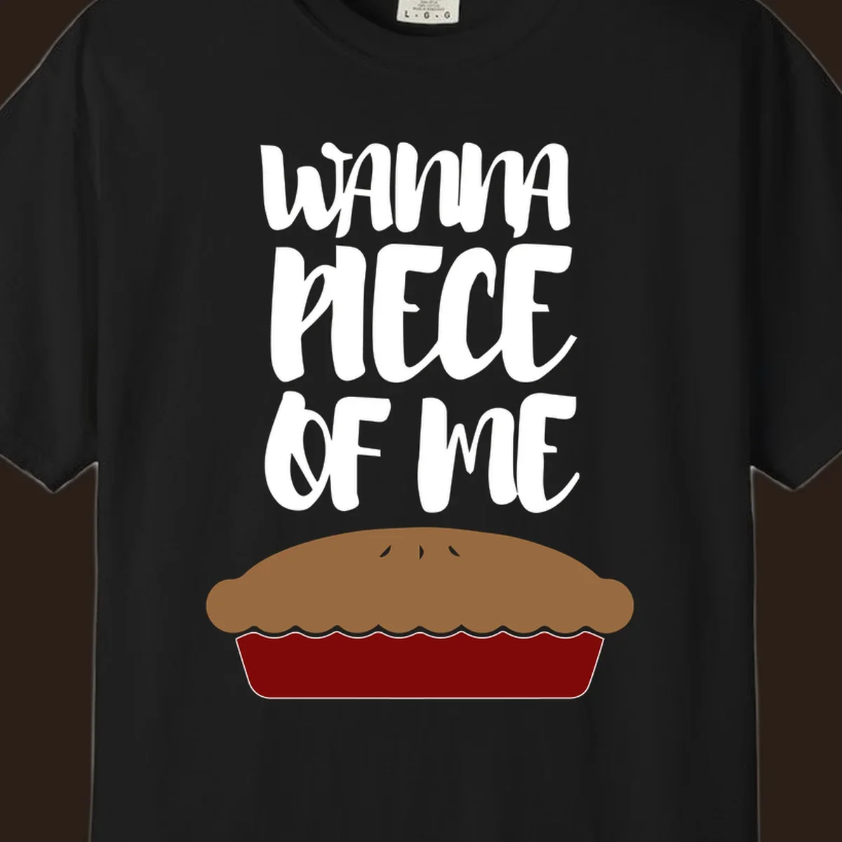 Wanna Piece Of Me pie pun thanksgiving text and illustration.