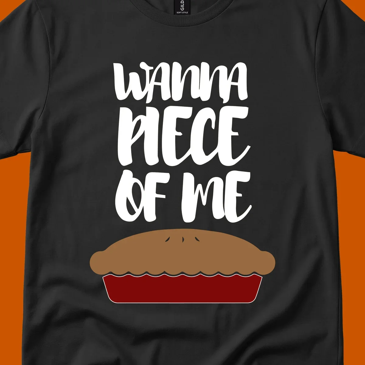 Wanna Piece Of Me pie pun thanksgiving text and illustration.