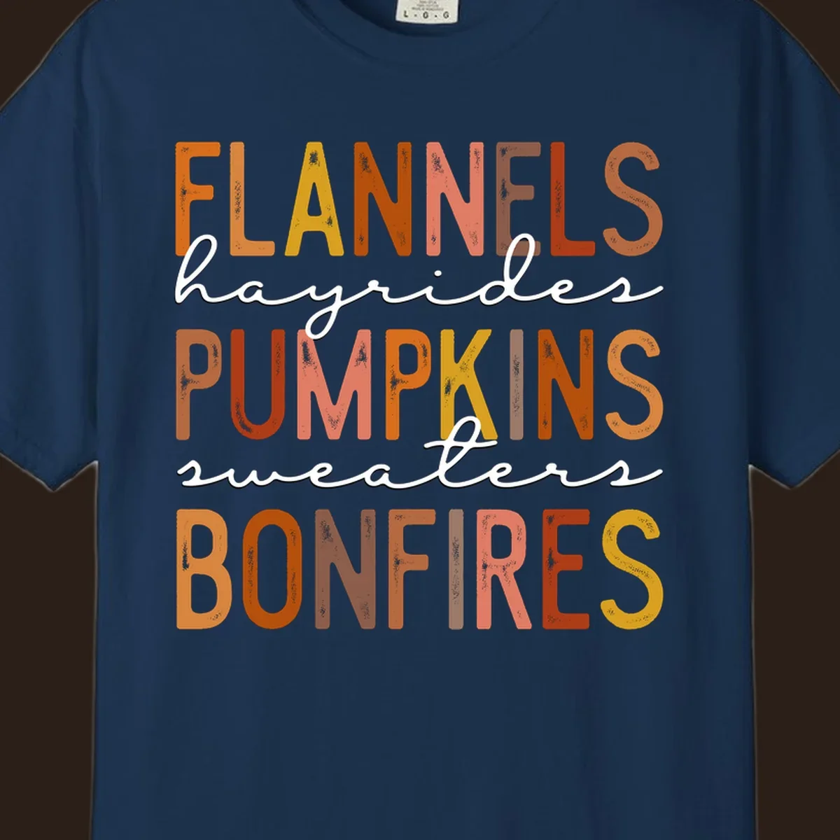 Fall word collection design with flannels, pumpkins, and bonfires.