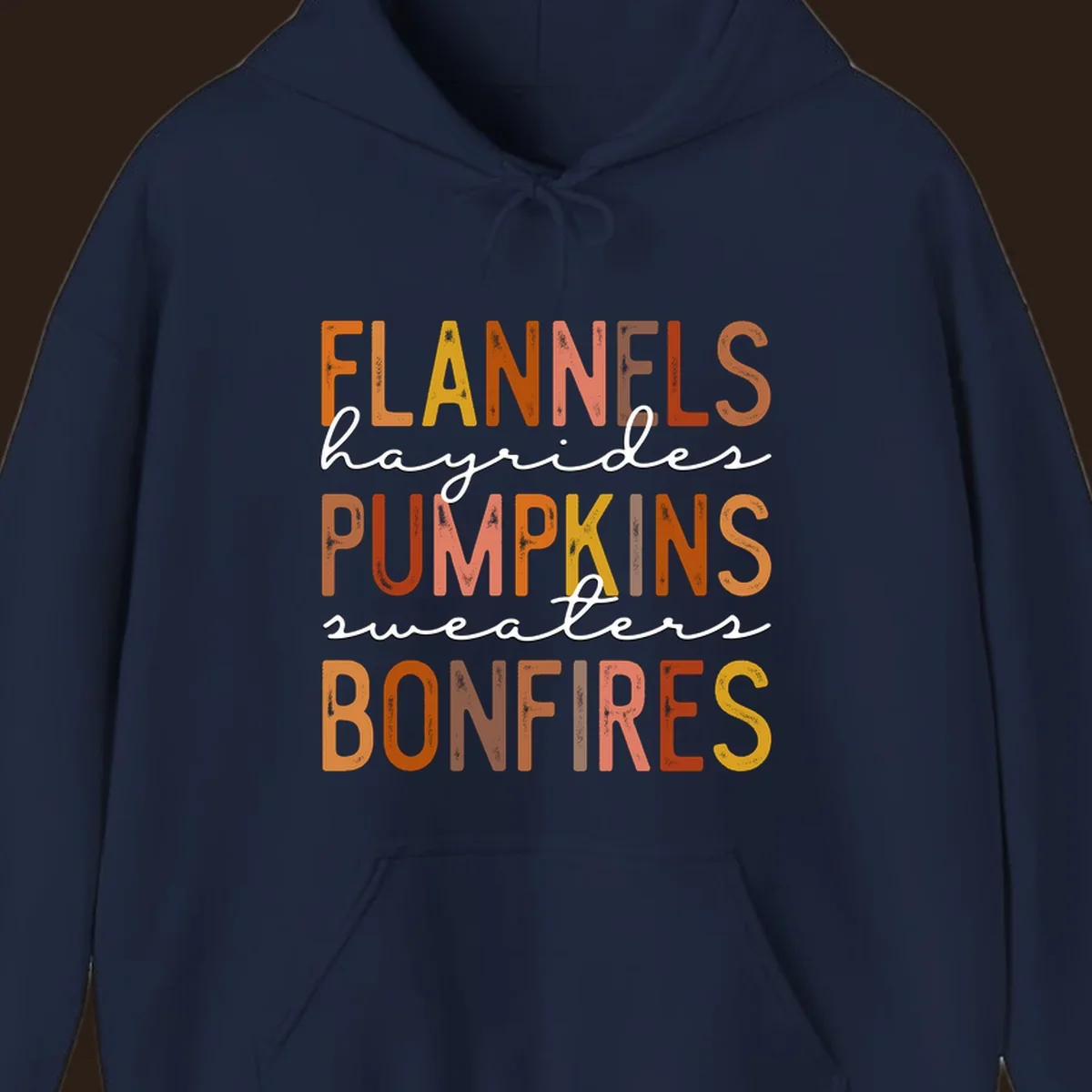 Fall word collection design with flannels, pumpkins, and bonfires.