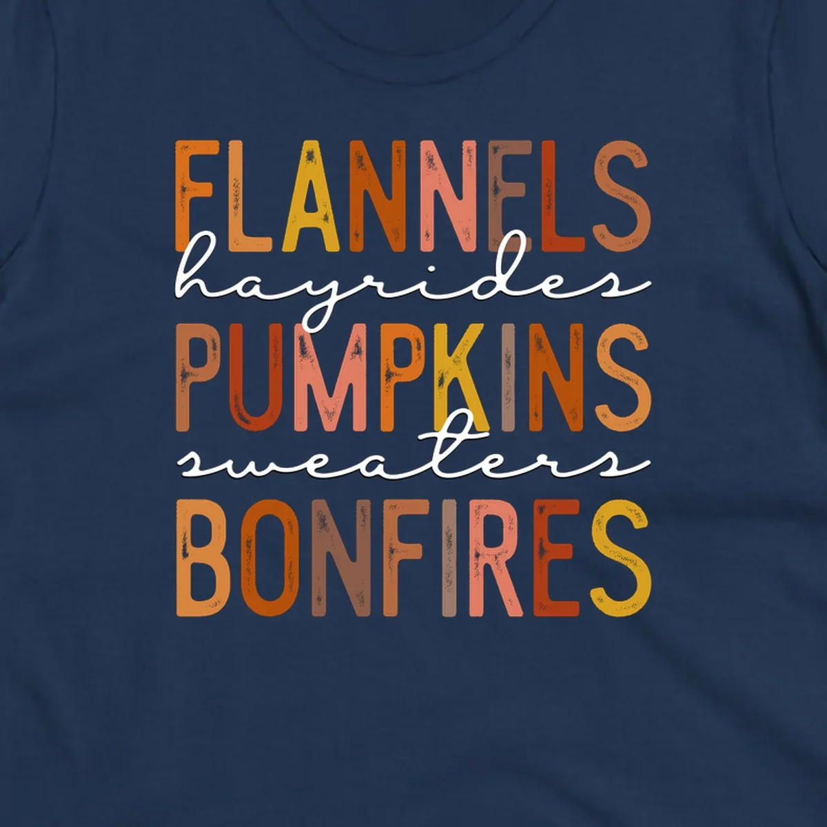 Fall word collection design with flannels, pumpkins, and bonfires.