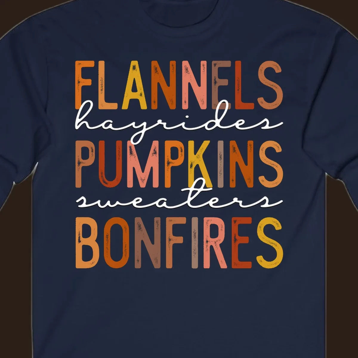 Fall word collection design with flannels, pumpkins, and bonfires.