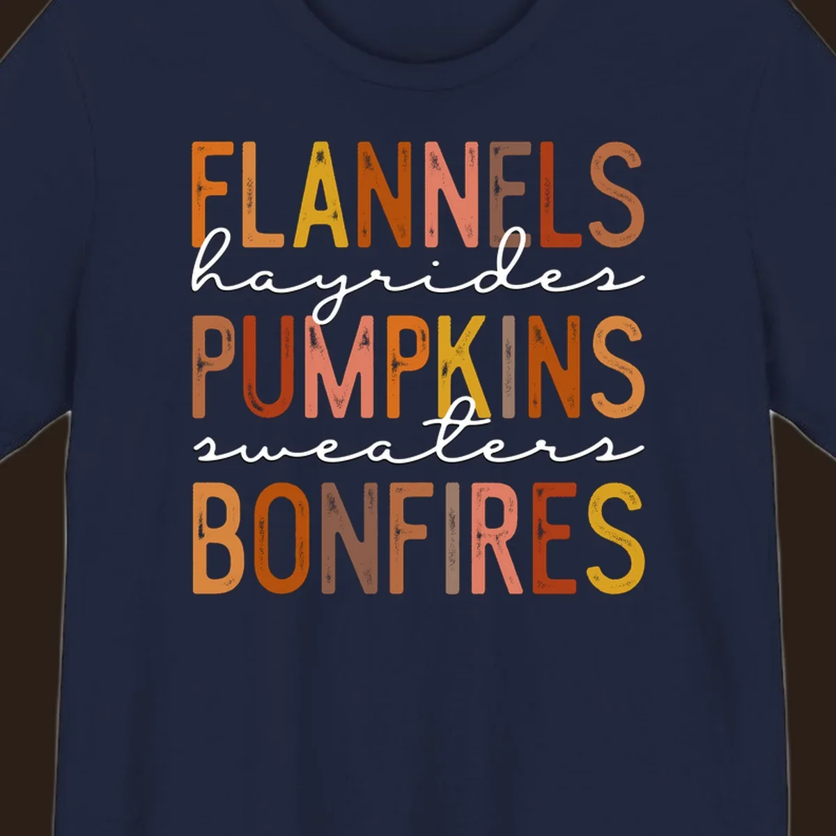 Fall word collection design with flannels, pumpkins, and bonfires.