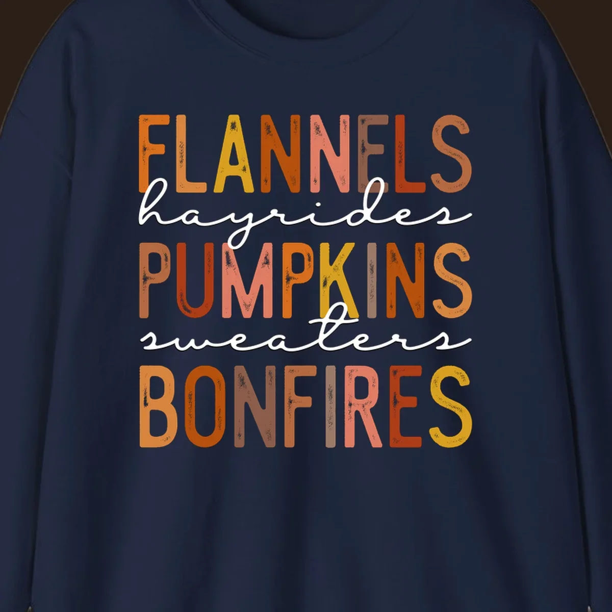 Fall word collection design with flannels, pumpkins, and bonfires.