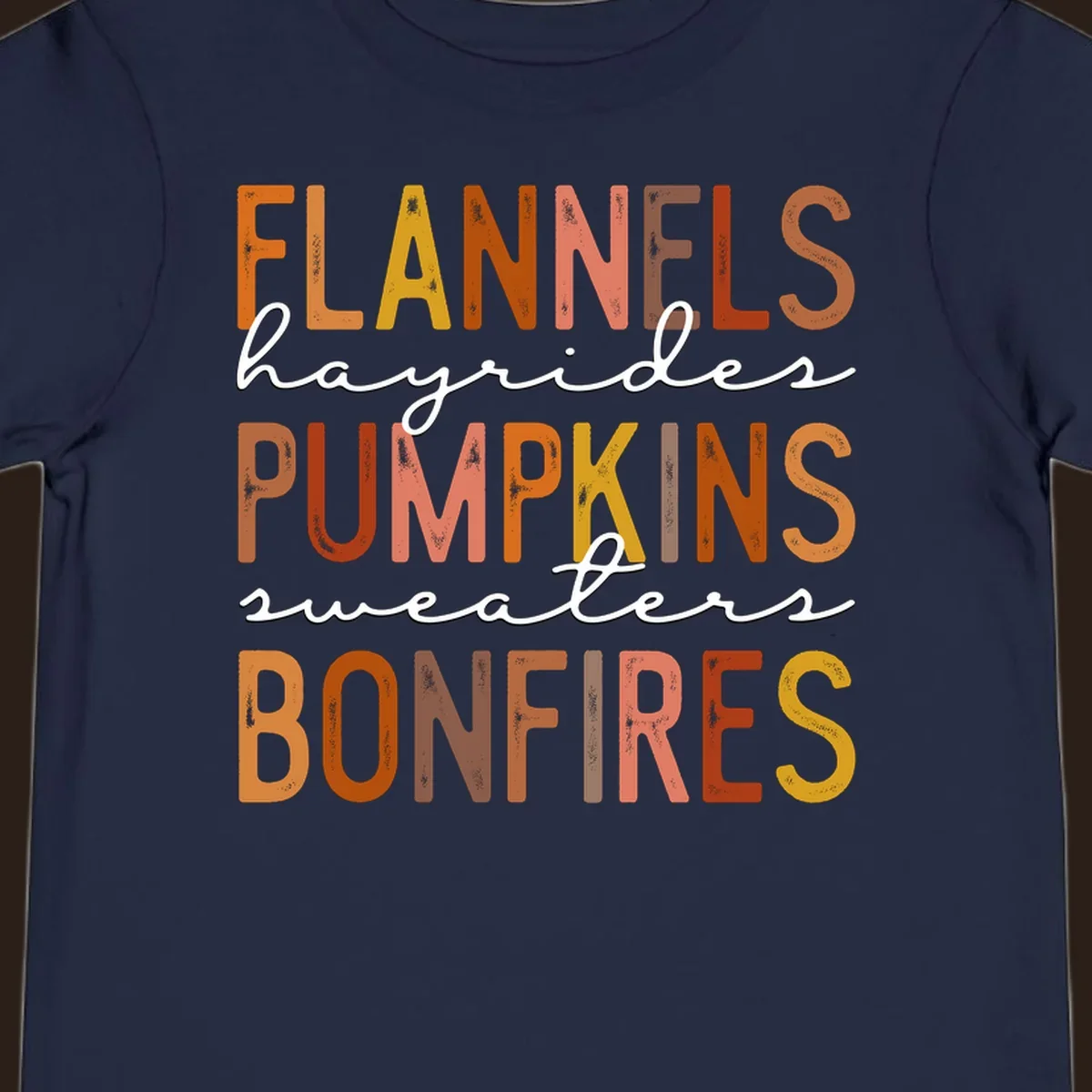Fall word collection design with flannels, pumpkins, and bonfires.