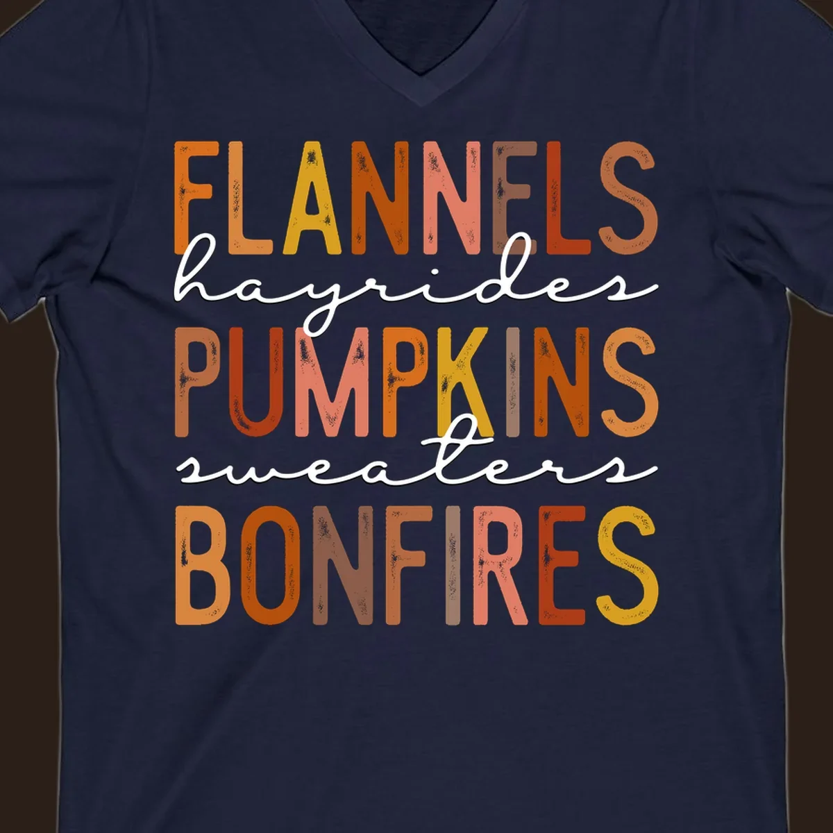 Fall word collection design with flannels, pumpkins, and bonfires.