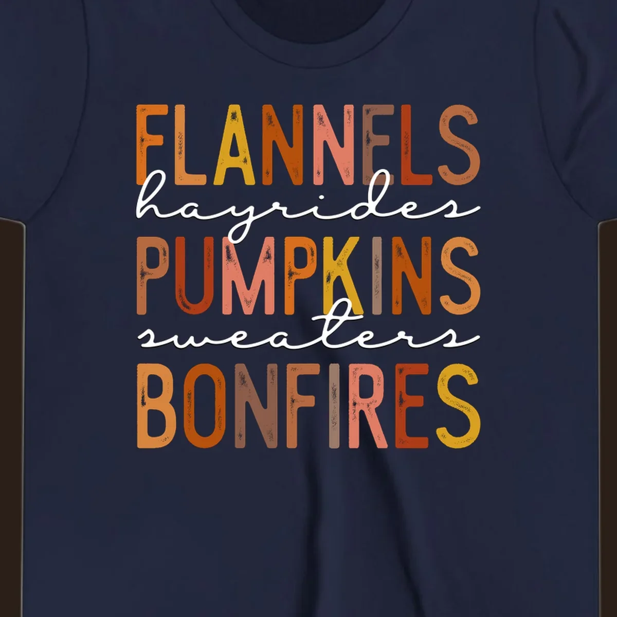 Fall word collection design with flannels, pumpkins, and bonfires.
