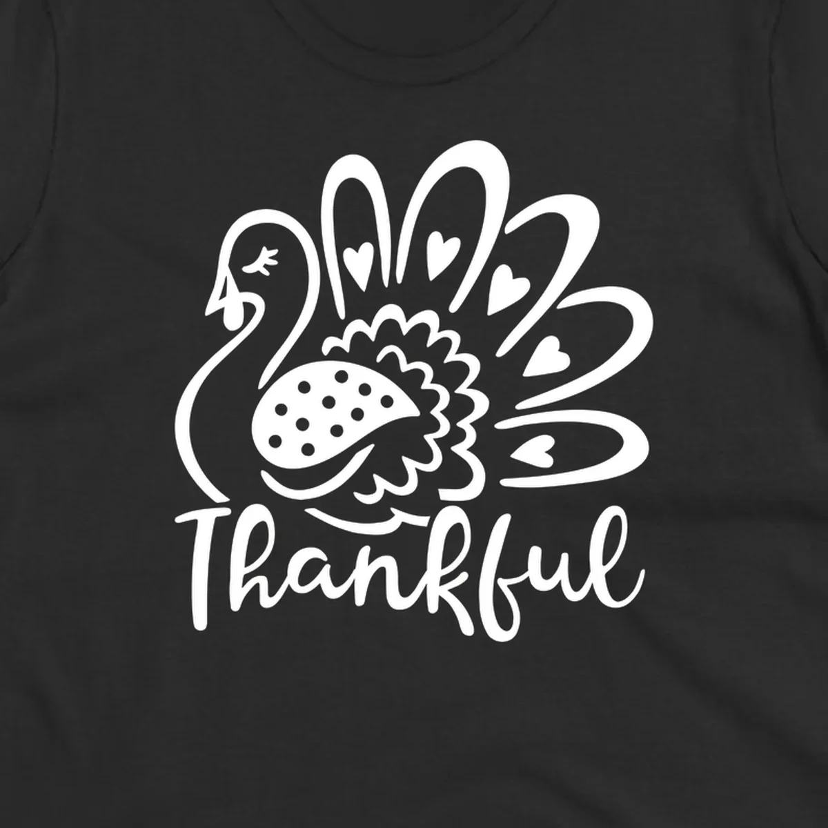 Cute thankful turkey illustration with hearts and polka dots, Thanksgiving shirt design.