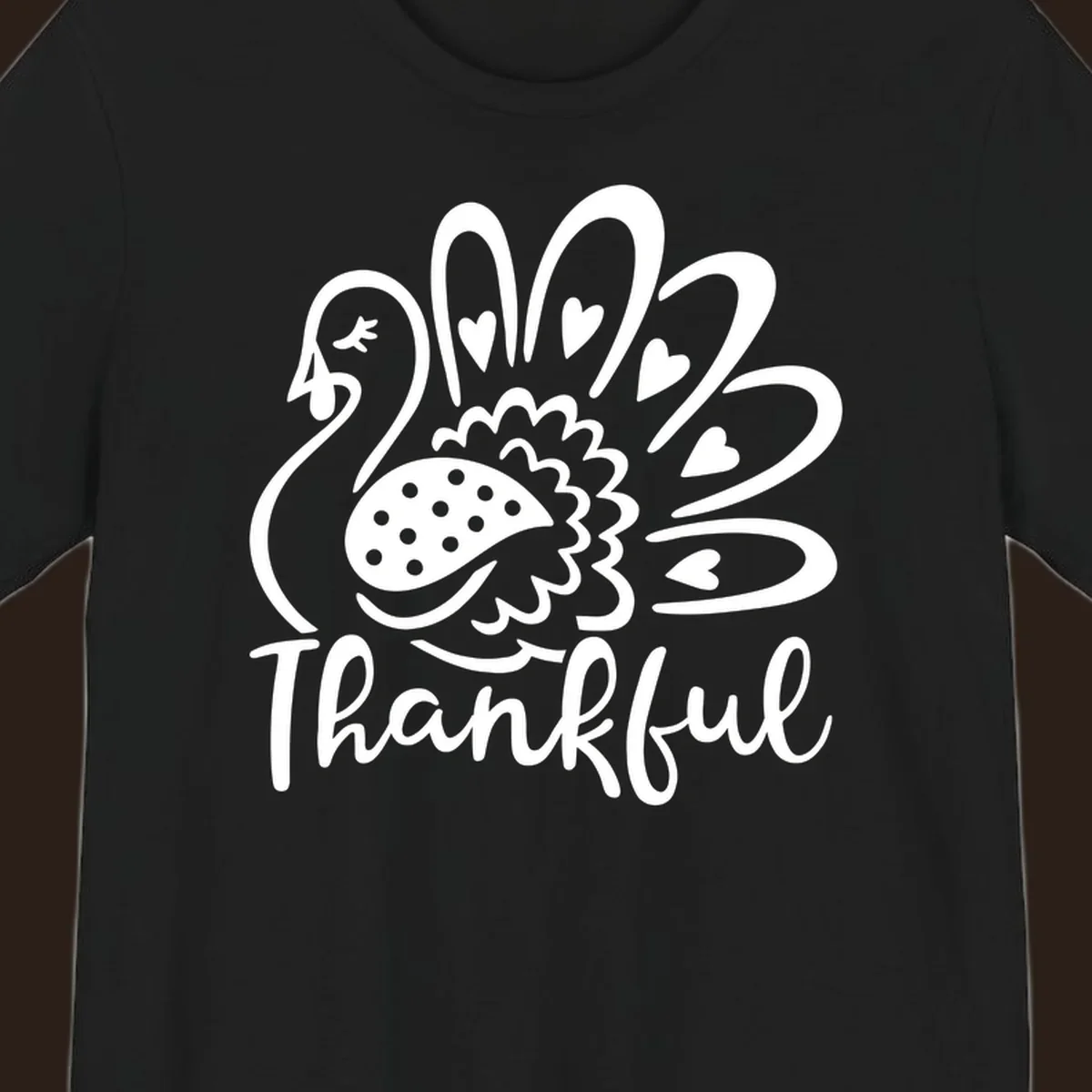 Cute thankful turkey illustration with hearts and polka dots, Thanksgiving shirt design.