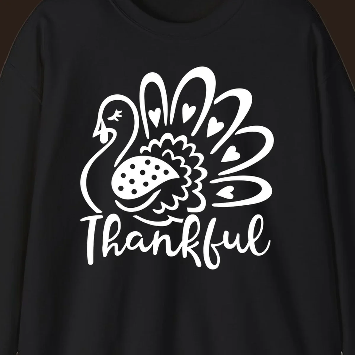 Cute thankful turkey illustration with hearts and polka dots, Thanksgiving shirt design.