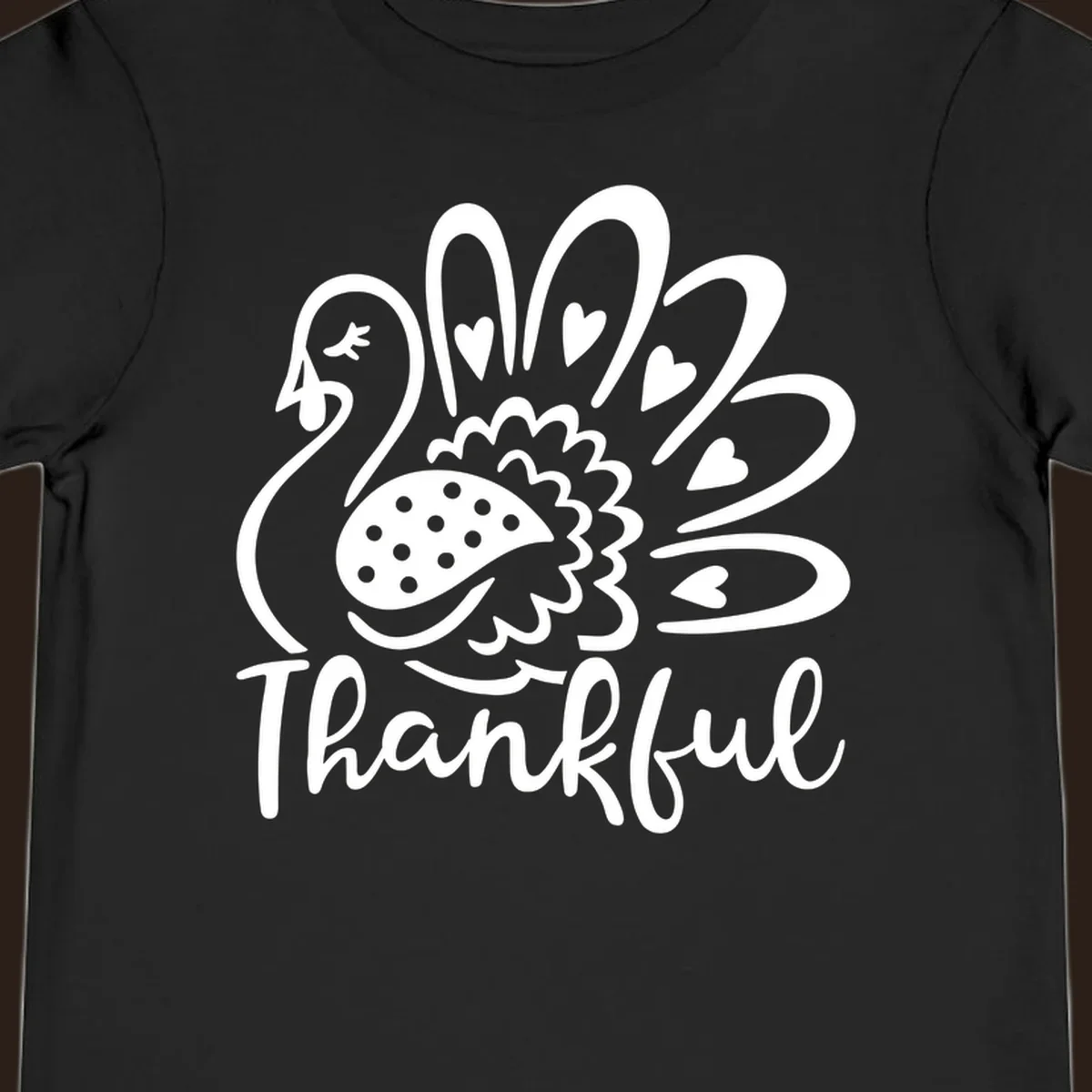 Cute thankful turkey illustration with hearts and polka dots, Thanksgiving shirt design.