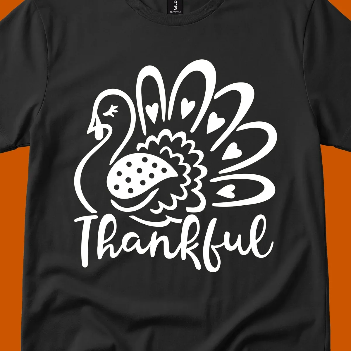 Cute thankful turkey illustration with hearts and polka dots, Thanksgiving shirt design.