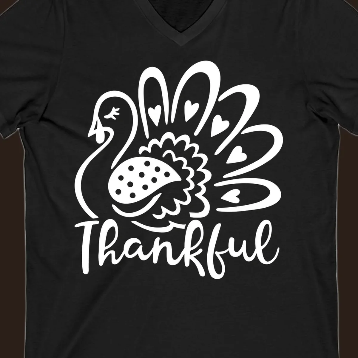 Cute thankful turkey illustration with hearts and polka dots, Thanksgiving shirt design.