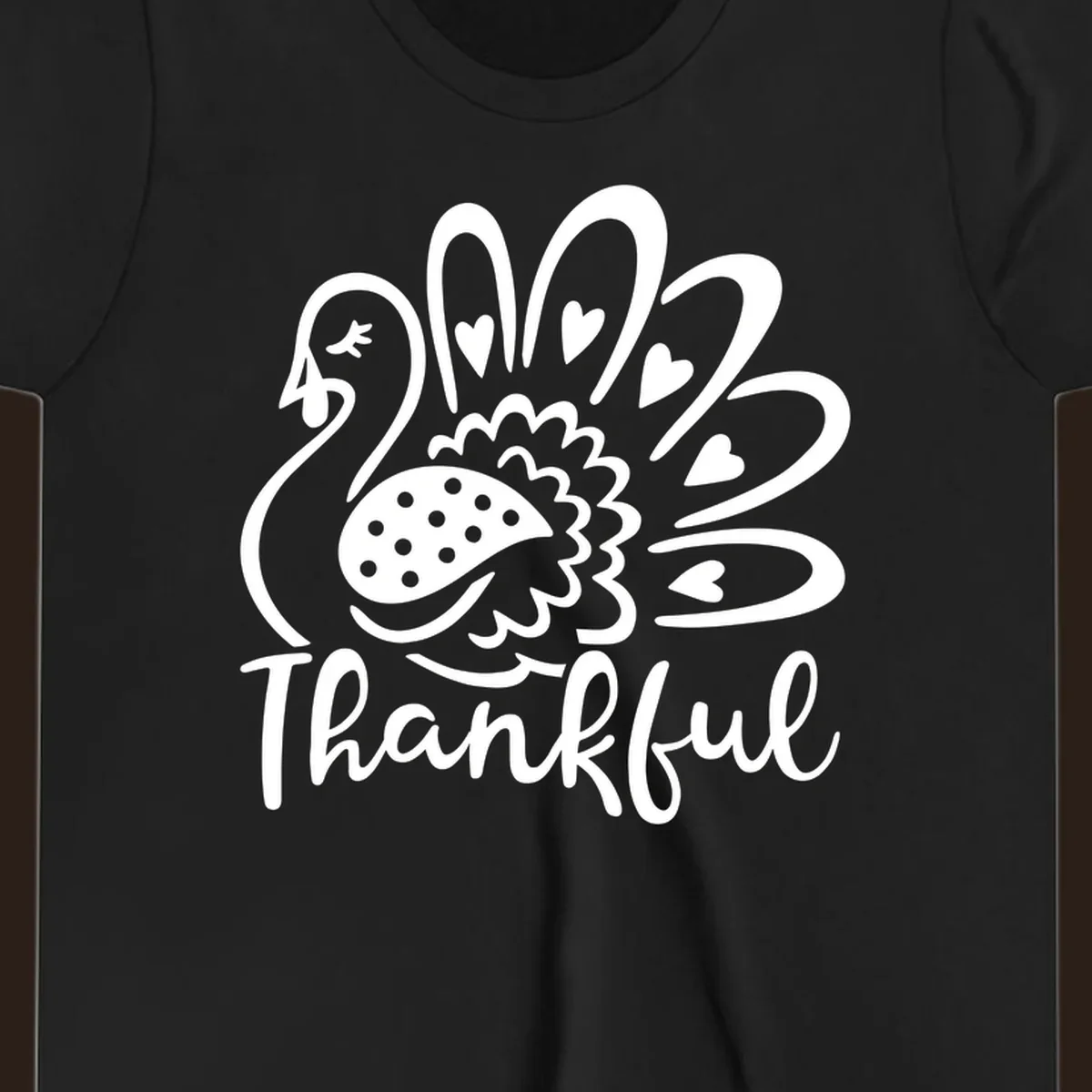 Cute thankful turkey illustration with hearts and polka dots, Thanksgiving shirt design.