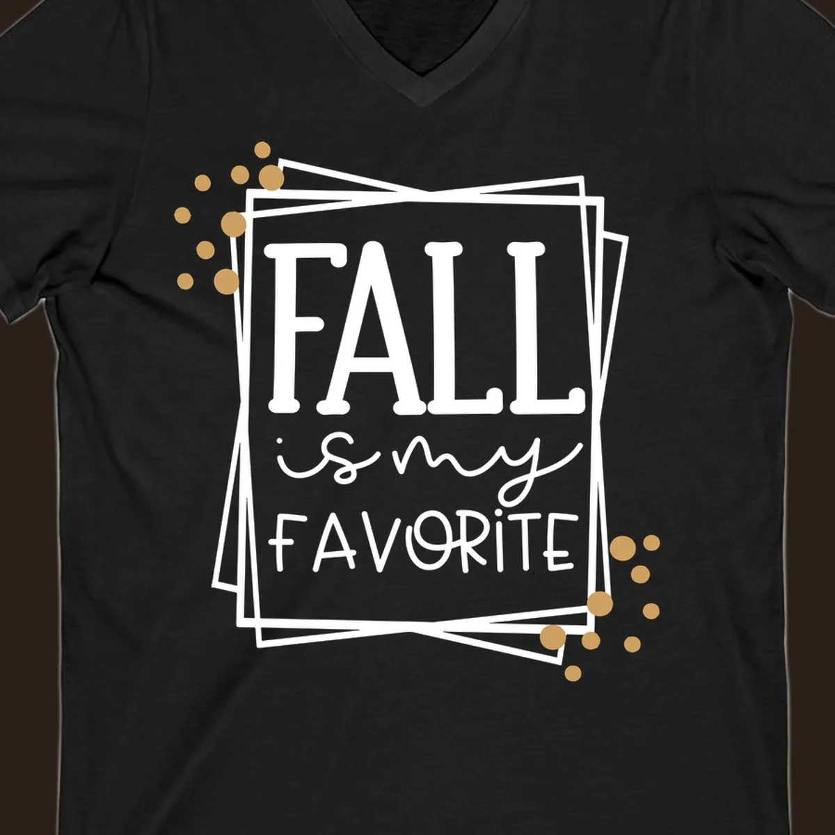 Fall is my favorite phrase typography design with white and gold accents on a black background.
